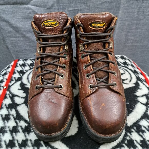 %Wolverine all leather dura shock work boots Men Leather Brown Size 8 / D1 main image 13